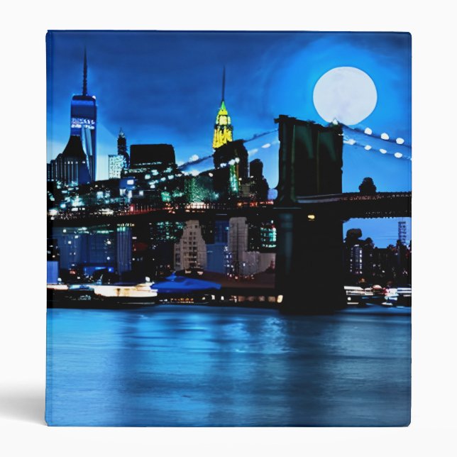 Brooklyn Bridge Under a Full Moon  3 Ring Binder (Front)