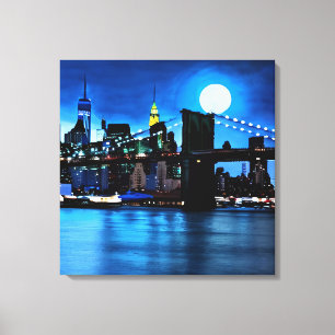 Brooklyn Bridge Under a Full Moon Canvas Print