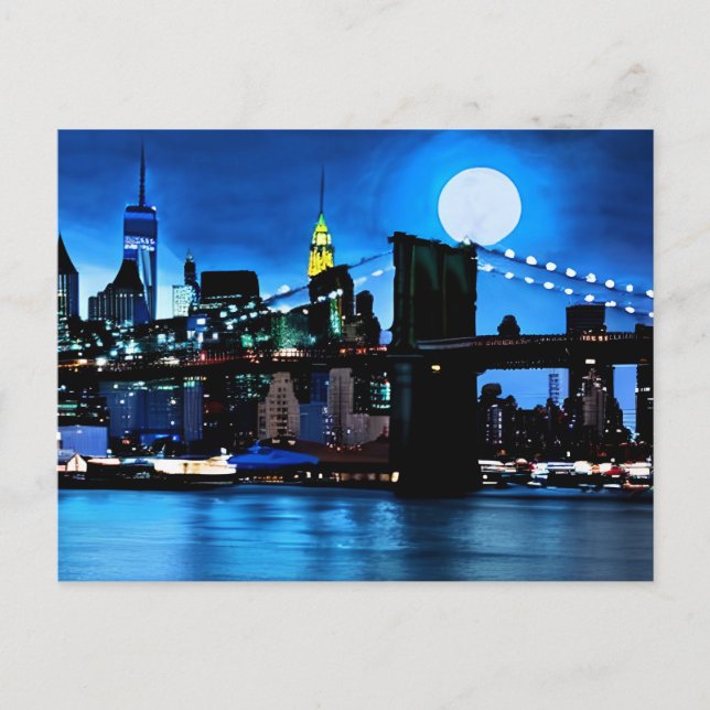 Brooklyn Bridge Under a Full Moon  Postcard (Front)