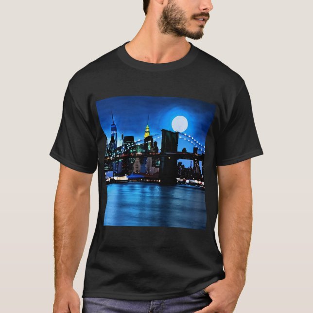 Brooklyn Bridge Under a Full Moon  T-Shirt (Front)