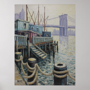 Brooklyn Bridge View From The Waterfront Pier Poster