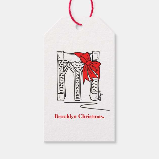 Brooklyn Bridge W/ Red Bow Christmas NYC Gift Tags