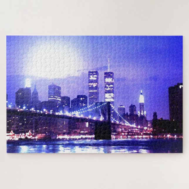 Brooklyn Bridge Water Color Digital ıllustration Jigsaw Puzzle (Horizontal)