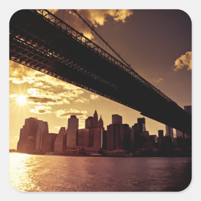 Brooklyn Bridge With New York City Skyscrapers Square Sticker (Front)