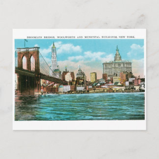 Brooklyn Bridge, Woolworth and Municipal... Postcard