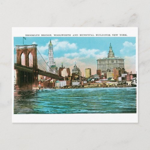 Brooklyn Bridge Woolworth and Municipal Postcard