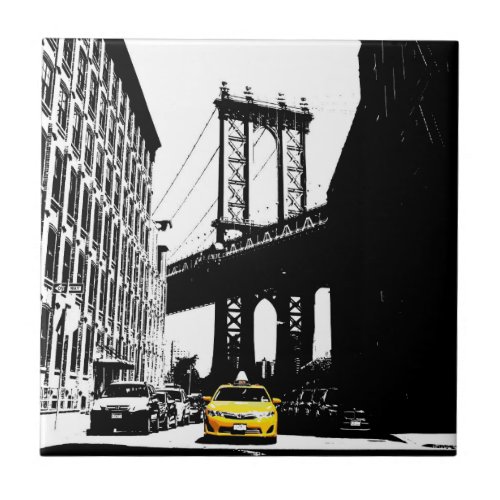 Brooklyn Bridge Yellow Taxi New York City Ny Nyc Ceramic Tile