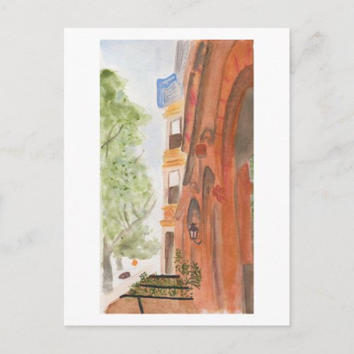 Brooklyn Brownstones Watercolor Postcard