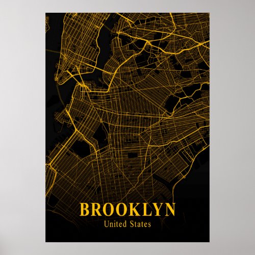 Brooklyn City Map Gold NYC Street Map American Poster