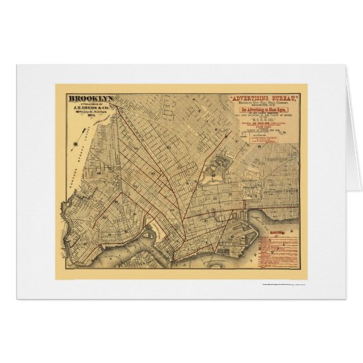 Brooklyn City Railroad Map 1874 Cards (Front Horizontal)