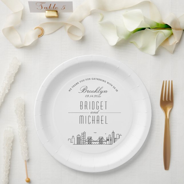 Brooklyn Deco Skyline | Wedding Event Paper Plates (Wedding)