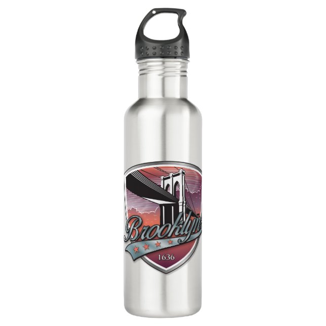 Brooklyn Design Silver Metallic Stainless Steel Water Bottle (Front)