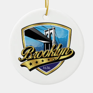 Brooklyn Gold Swoosh Logo Design Ceramic Ornament