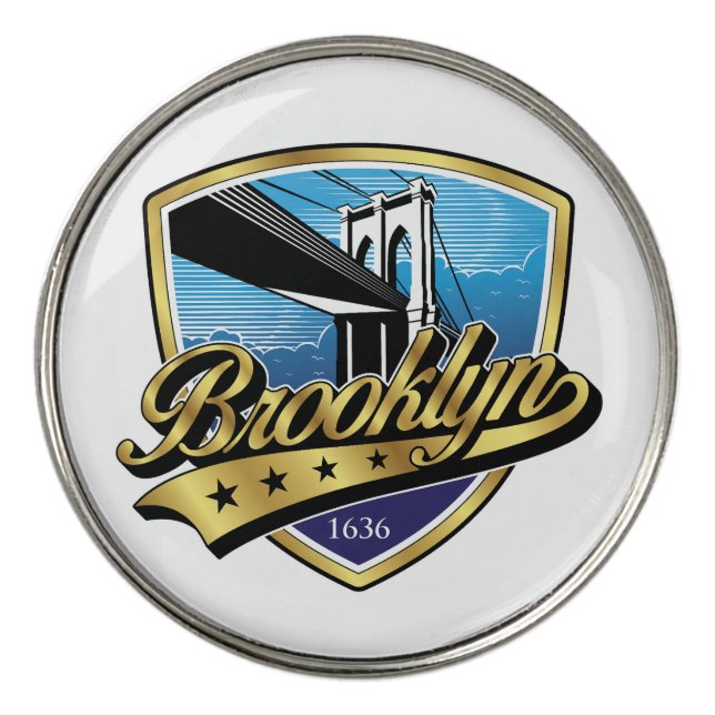Brooklyn Gold Swoosh Logo Design Golf Ball Marker (Front)
