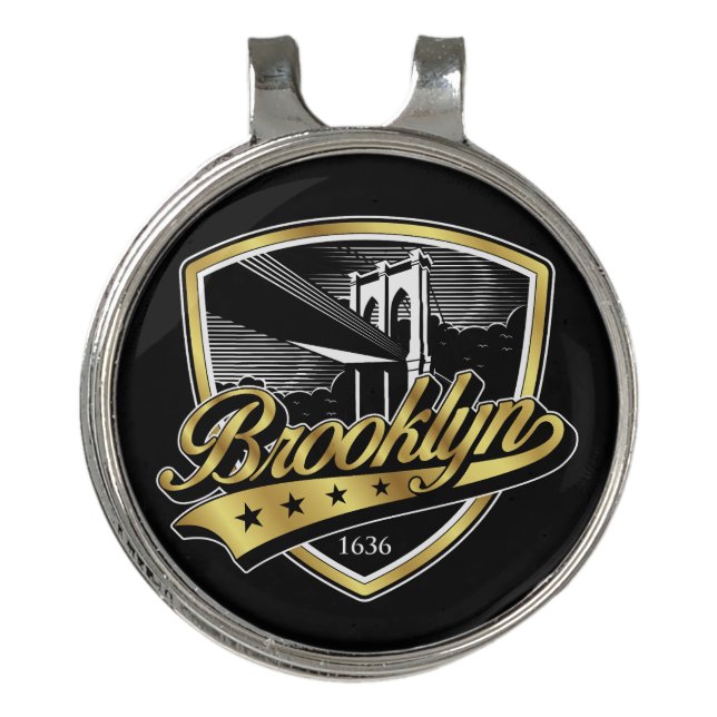 Brooklyn Gold Swoosh Logo Design Golf Hat Clip (Front)