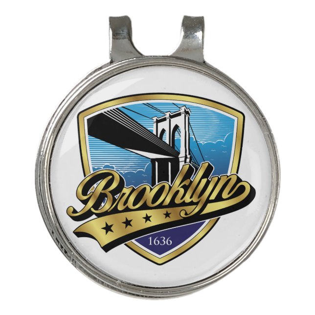 Brooklyn Gold Swoosh Logo Design Golf Hat Clip (Front)