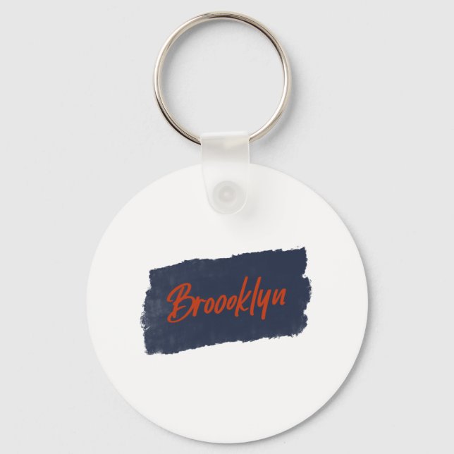 Brooklyn Handwritten Red Typography   Keychain (Front)