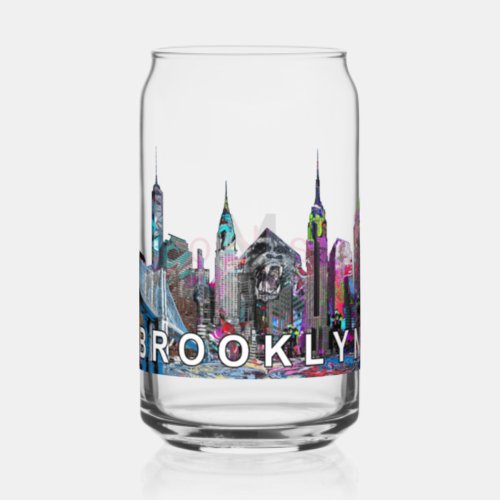 Brooklyn in graffiti with monogram  can glass