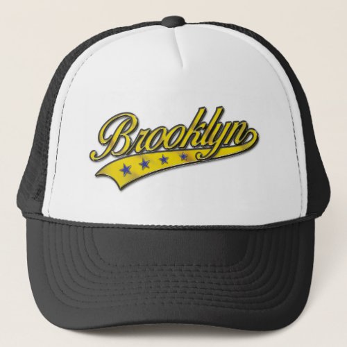 Brooklyn Logo Gold Embossed Trucker Hat