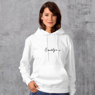 Brooklyn Logo White Hoodie Simple and Stylish