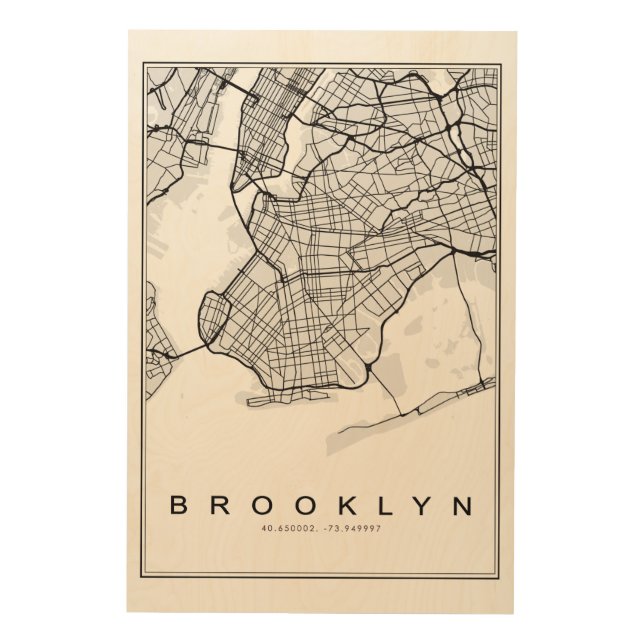 Brooklyn Map Illustration Wood Wall Art (Front)