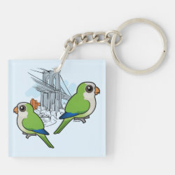 Brooklyn Monk Parakeets Square Keychain (double-sided)