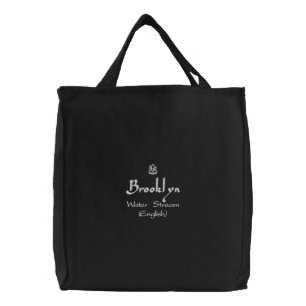 Brooklyn Name With English Meaning Black Embroidered Tote Bag