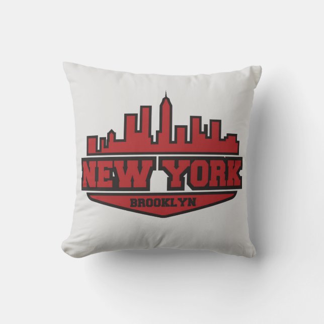 Brooklyn New York | Block Style Script Throw Pillow (Front)