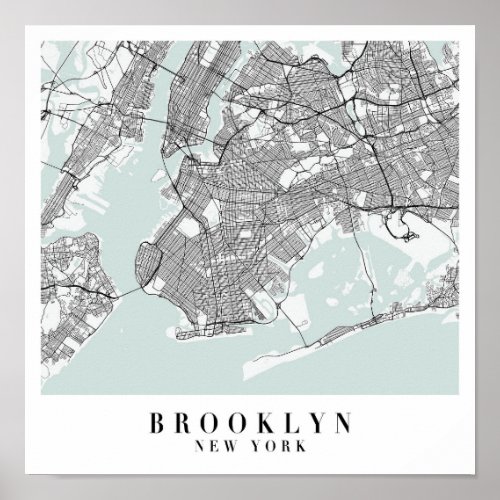 Brooklyn New York Blue Water Street Map Poster