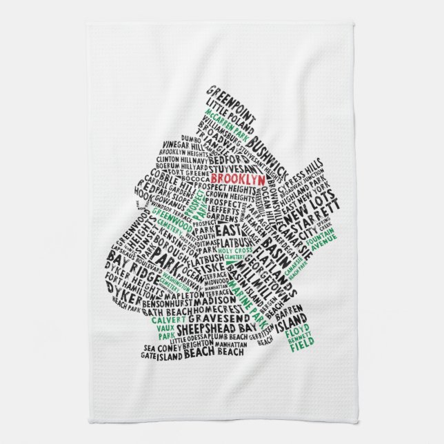 Brooklyn New York Calligram Map Tea Towel (Vertical)