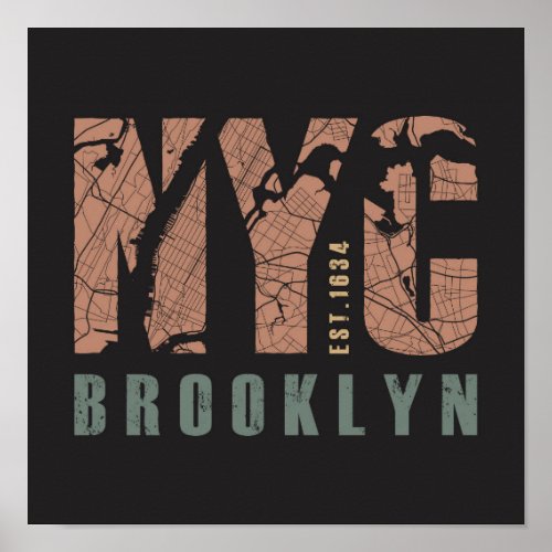 Brooklyn New York  City Map Poster