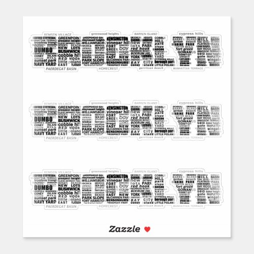 Brooklyn New York City Word Art Sticker Sheet