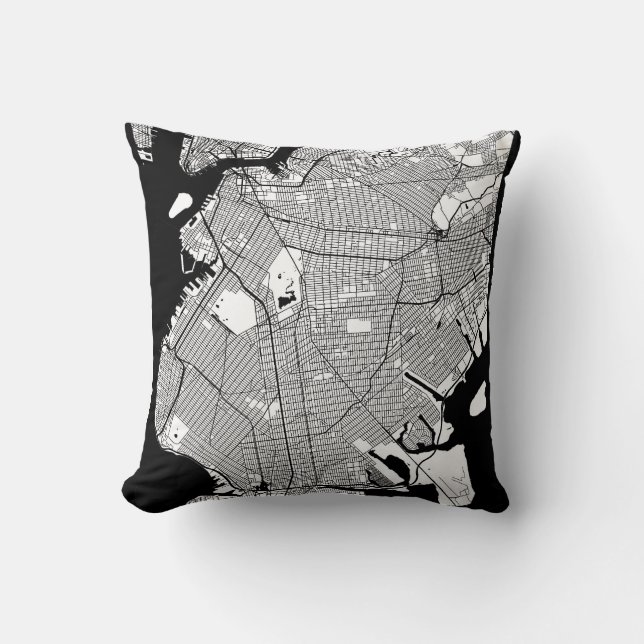 Brooklyn New York Map Throw Pillow (Front)