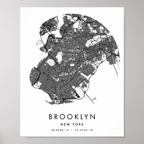Brooklyn New York Minimal Modern Circle Street Map Poster