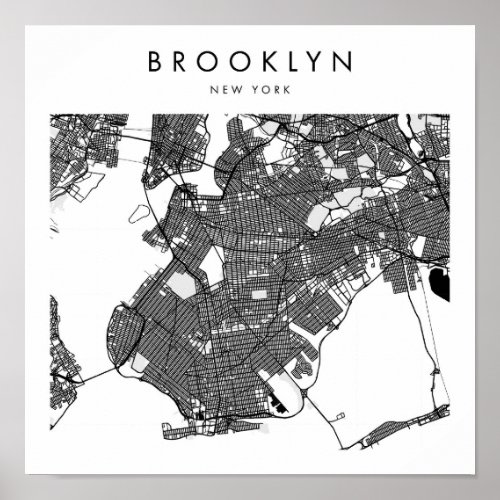 Brooklyn New York Minimal Modern Street Map Poster