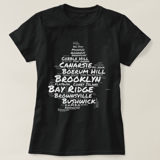 Brooklyn New York Neighborhoods Word Cloud Brookly T-Shirt (Design Front)