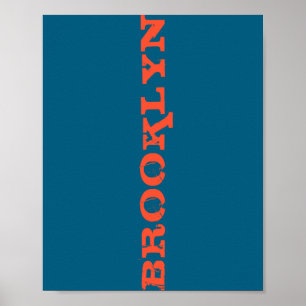 Brooklyn New York Nyc Navy Blue Orange Mens Basic  Poster