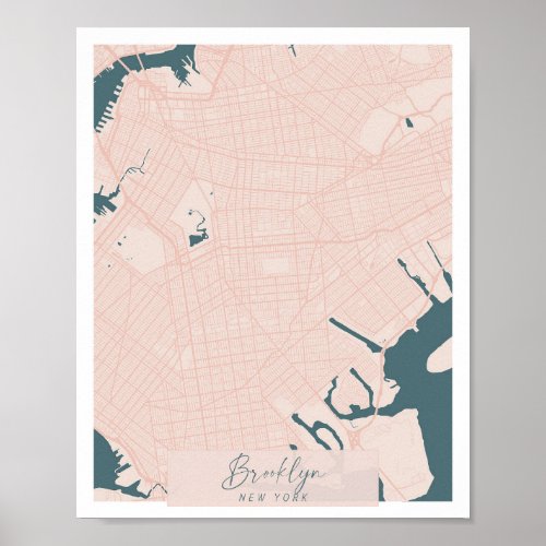 Brooklyn New York Pink and Blue Cute Script Street Poster