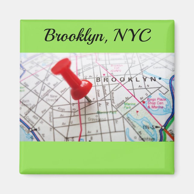 Brooklyn New York Pushpin Map Magnet (Front)