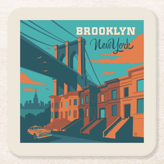 Brooklyn New York Square Paper Coaster (Front)