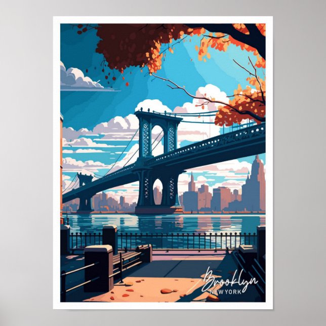 Brooklyn New York Travel Vintage illustration Poster (Front)