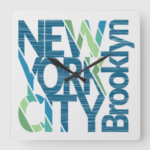 Brooklyn New York Typography Square Wall Clock