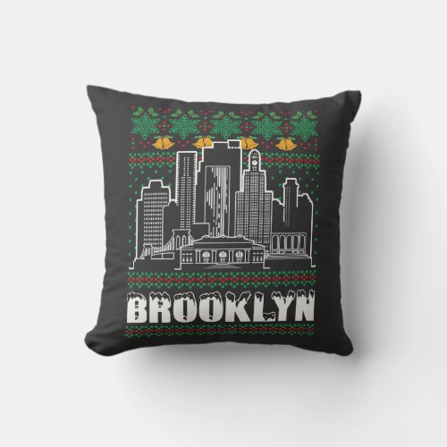 Brooklyn New York Ugly Christmas Throw Pillow