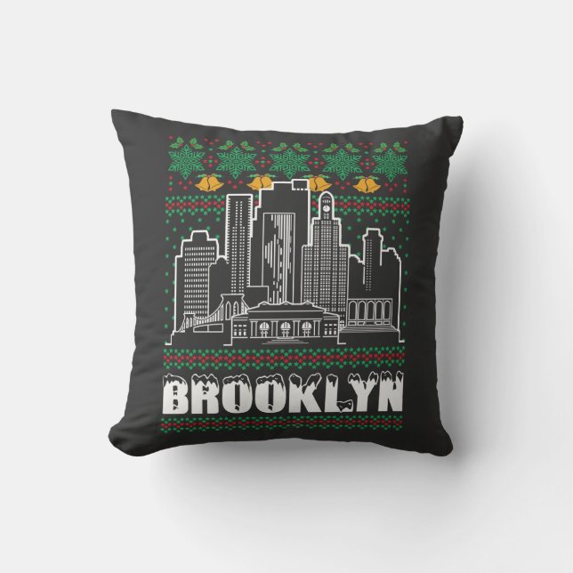 Brooklyn New York Ugly Christmas Throw Pillow (Front)