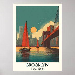 Brooklyn New York Vintage Bridge Skyline Art Poster