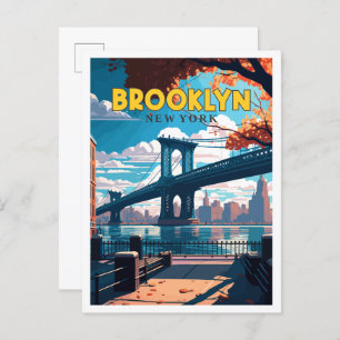 Brooklyn New York vintage travel illustration Postcard