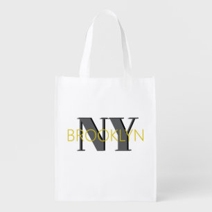 BROOKLYN NY blue gray bklyn stylish  Grocery Bag