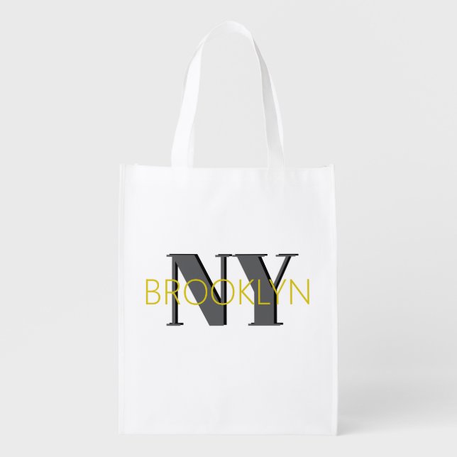 BROOKLYN NY blue gray bklyn stylish  Grocery Bag (Front)