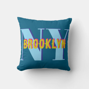 BROOKLYN NY blue gray bklyn stylish Throw Pillow