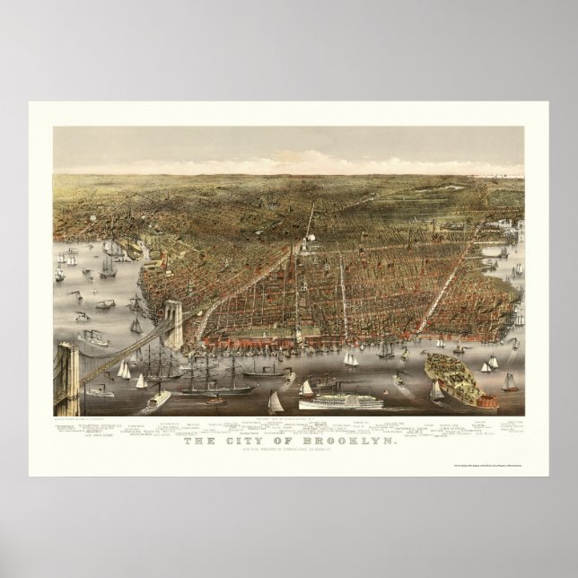 Brooklyn, NY Panoramic Map - 1879 Poster (Front)